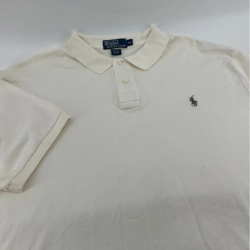 Polo Ralph Lauren Mens XL Cream Off White Short Sleeve Cotton Polo Shirt Logo